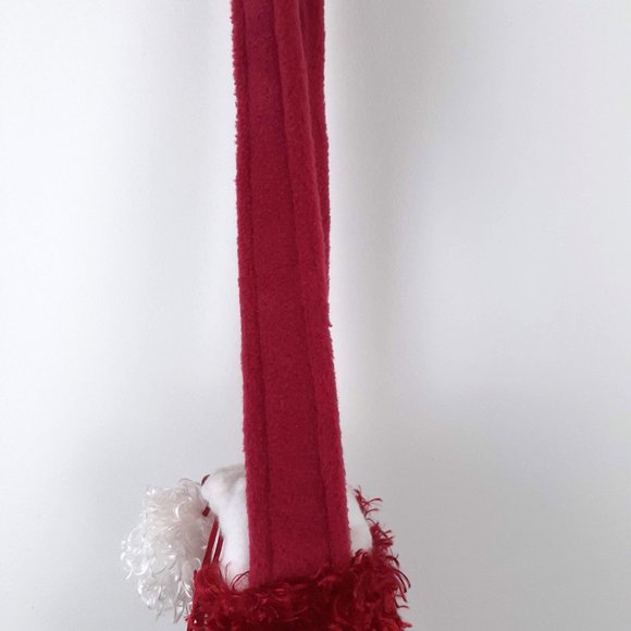 Santa Mitten Bag. Faux fur ugly sweater purse with white furry pom poms shimmery - Picture 9 of 11